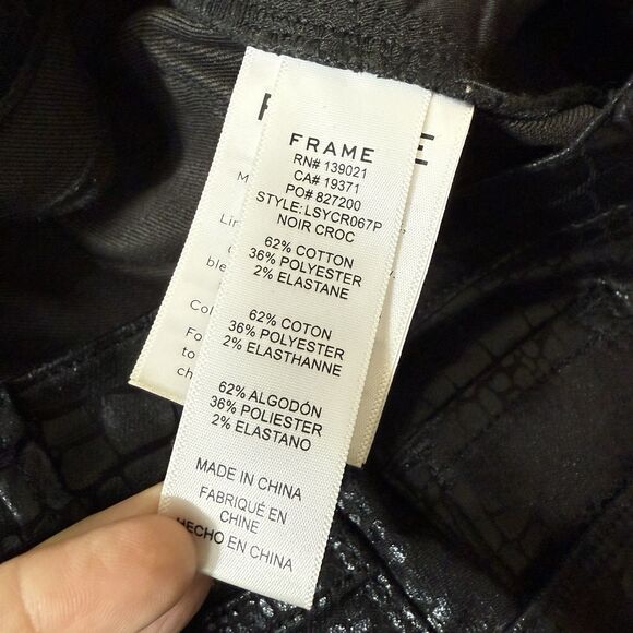 FRAME Jeans Womens Sz 28 Black Noir Croc Coated Le Sylvie Slender Straight - Picture 8 of 10